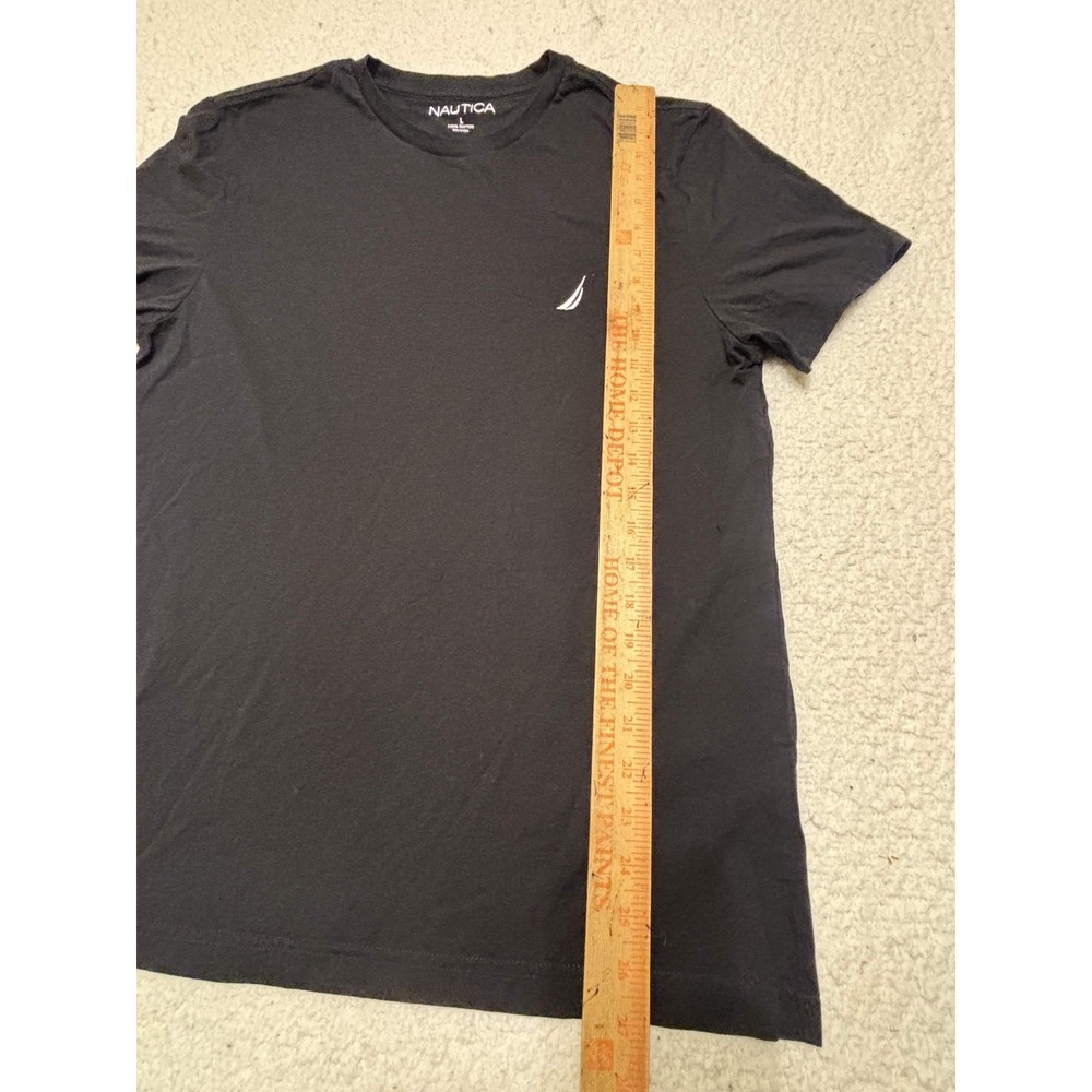Nautica Mens T-shirt Basic Size L Black 100% Cotton Solid Embroidered Logo - Picture 5 of 6